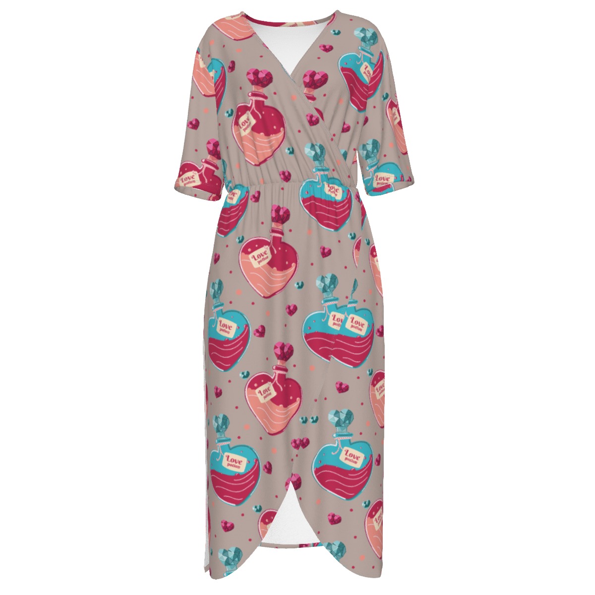 Love Potion Mushroom Short Sleeve V-Neck Split Dress