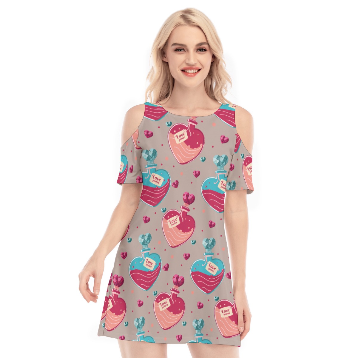 Love Potion Mushroom   Cold Shoulder O-neck Dress